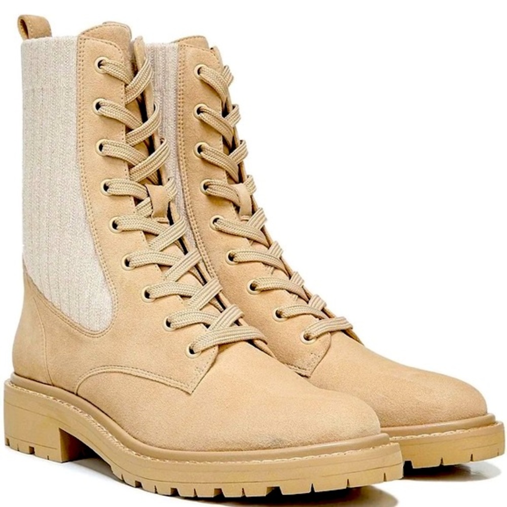 Sam Edelman Lydell Suede And Ribbed Knit Chunky Lug Sole Combat Sock Booties